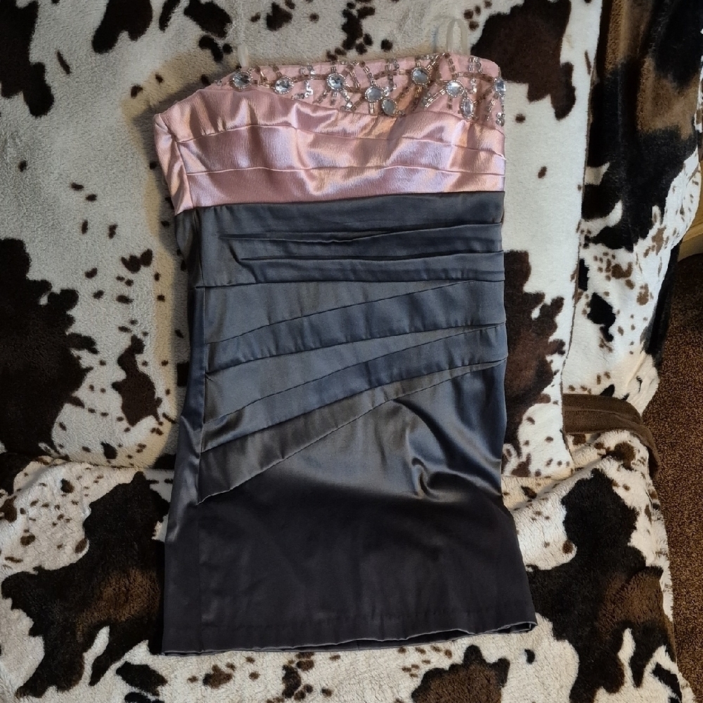 Teeze Me Pink and Gray Strapless Sheath Dress for Cocktail - Picture 2 of 9